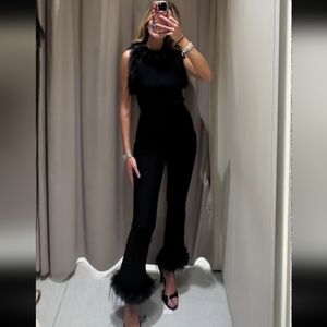 Zara Flare Trouser With Faux Fur Hem